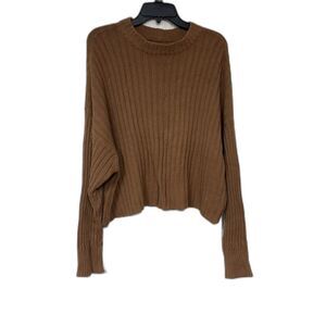 American Eagle Women's XL Ribbed Sweater Camel Brown Cropped Mock neck